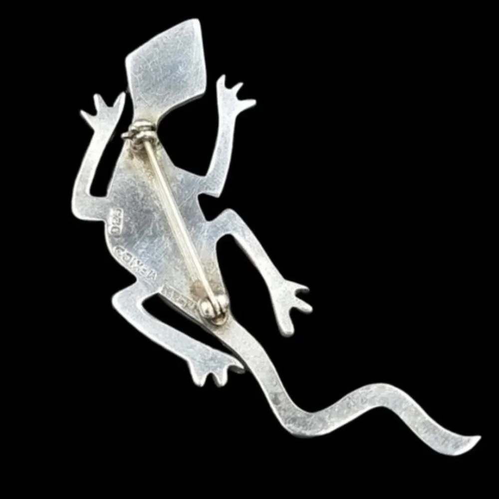 Large Vintage Taxco Sterling Abalone Gecko Lizard Brooch